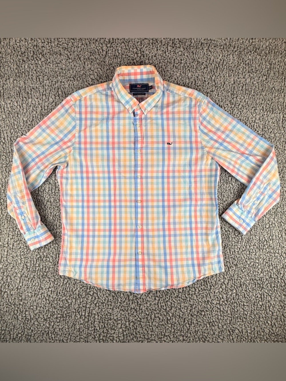 Vineyard Vines Whale Shirt XL Slim Fit Plaid Button Down Pastel Cotton